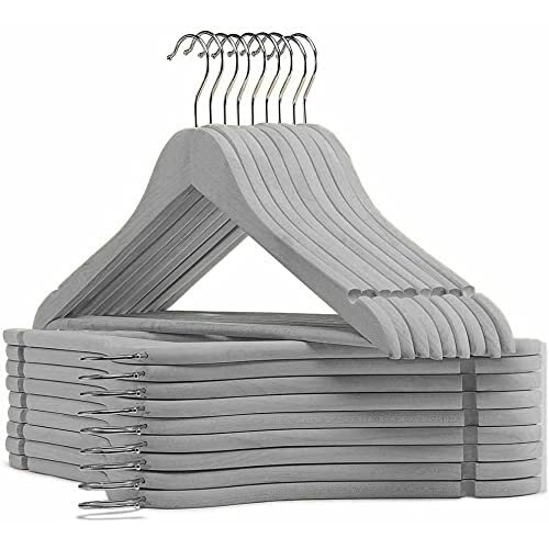 Pack of 10 Grey Wooden Hangers with Swivel Hook, Trouser Bar and Shoulder Notches